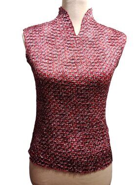 Vintage Petite Size M Top Textured Red Geometric Stretch Casual Corner Annex